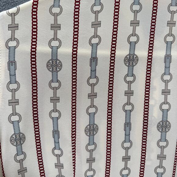 Tory Burch Logo Chain Silk 1/2 Button Down Long Sleeve Top Womens 4 Old Money - Picture 9 of 14